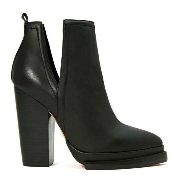 Jeffrey Campbell Who's Next Block Heel Cut Out Sides Leather Ankle Boots - Picture 2 of 14